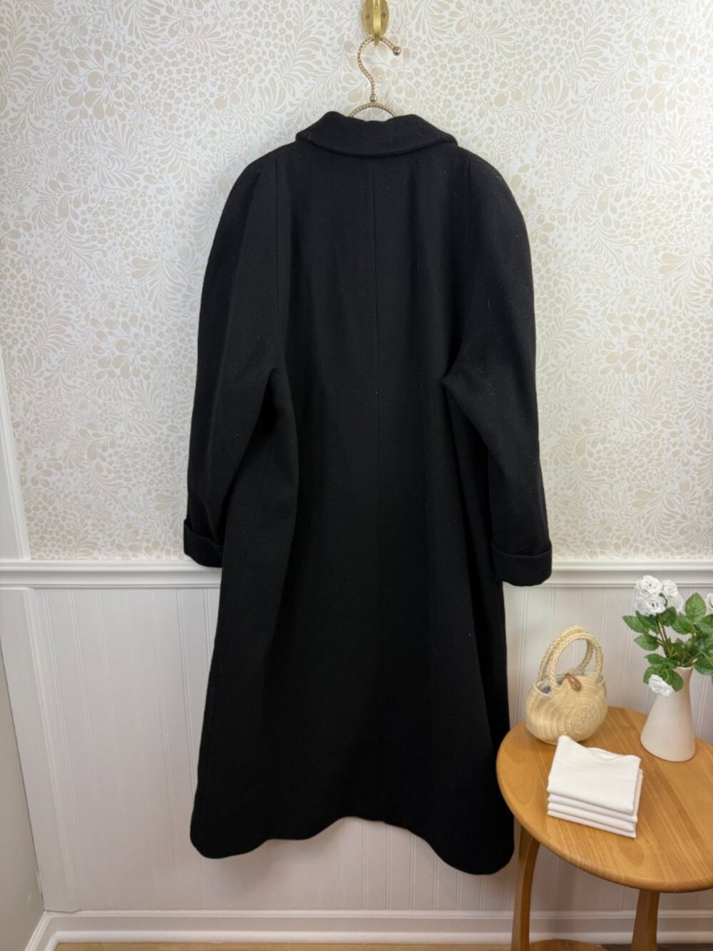 Evan Picone Vintage Imported Long Black Collared Dress Coat - Size - 12 - Picture 4 of 7